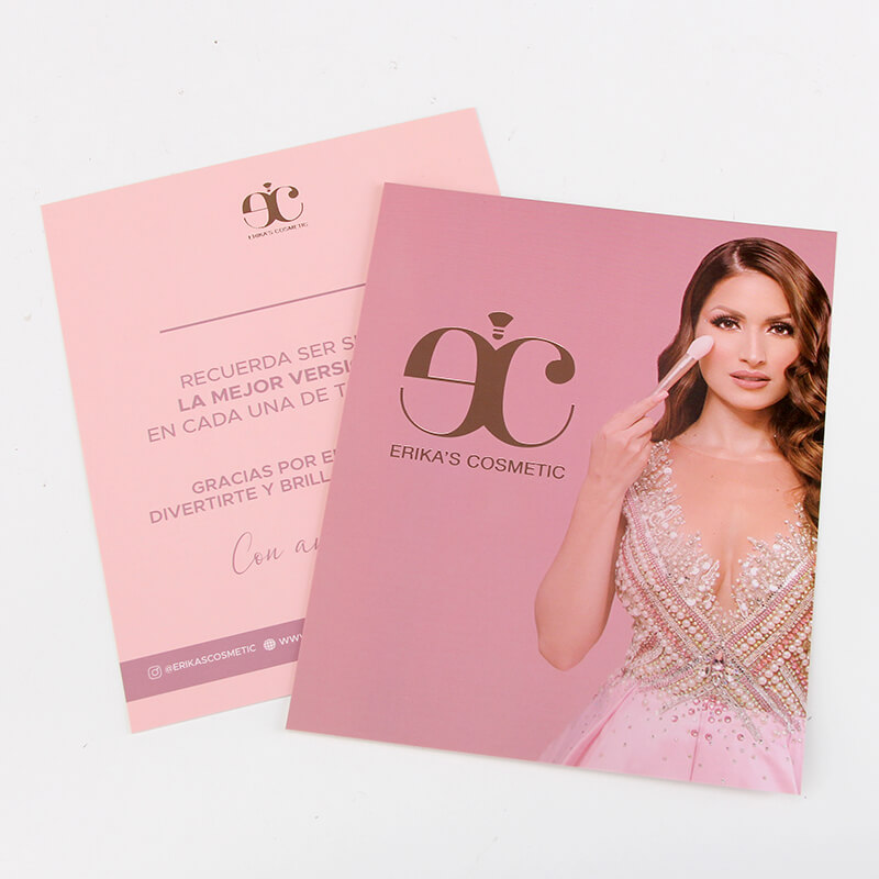 Confezione e-commerce di cosmetici personalizzati Biglietto di ringraziamento in carta con logo in oro rosa