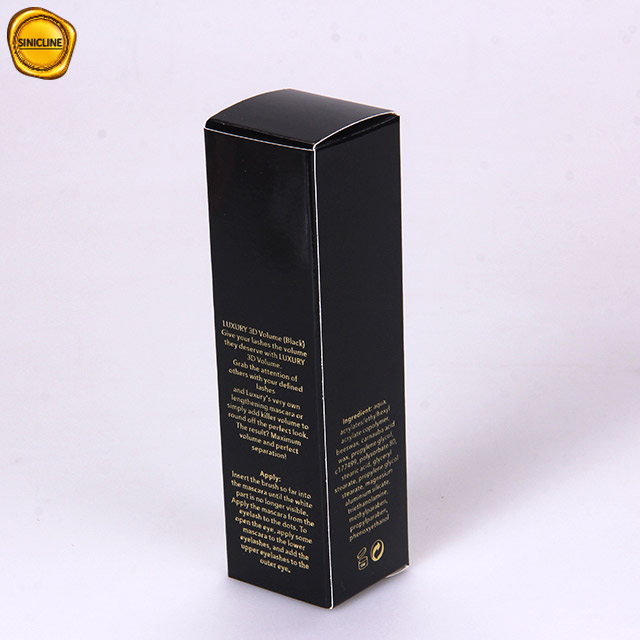 Scatola d'imballaggio per mascara di bellezza in carta nera lucida con logo oro personalizzato