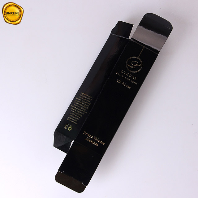 Scatola d'imballaggio per mascara di bellezza in carta nera lucida con logo oro personalizzato