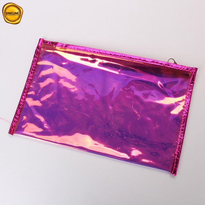 Borsa per l'imballaggio di pennelli per trucco cosmetico in PVC rosa caldo olografico personalizzato