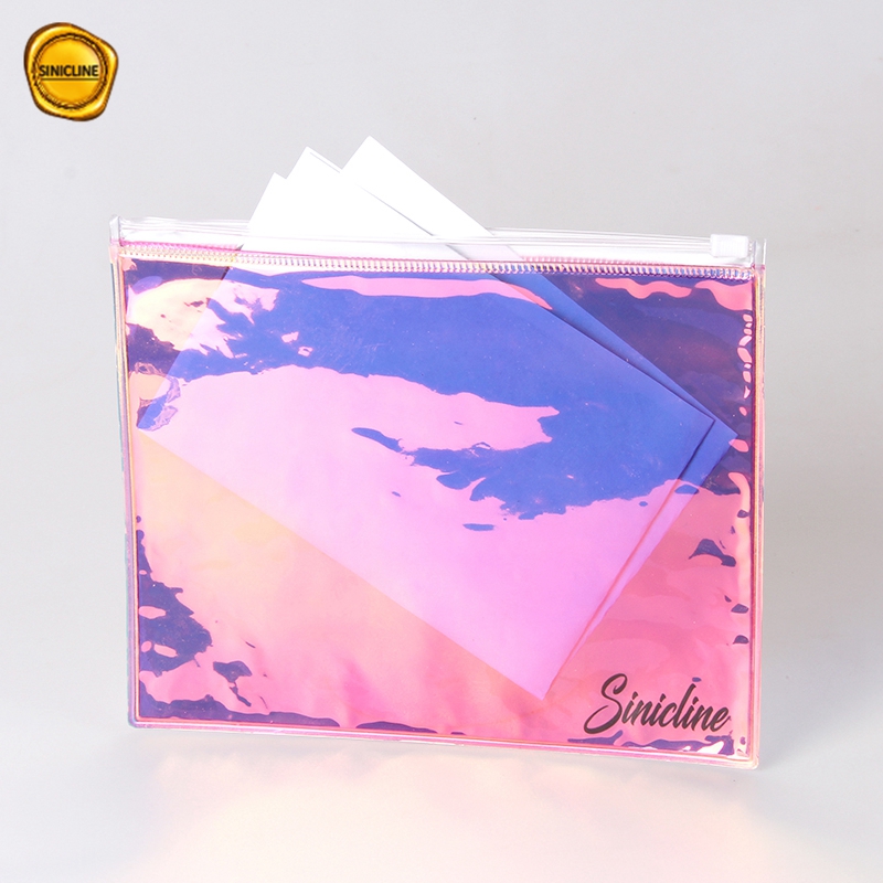 Borsa per l'imballaggio di pennelli per trucco cosmetico in PVC rosa caldo olografico personalizzato