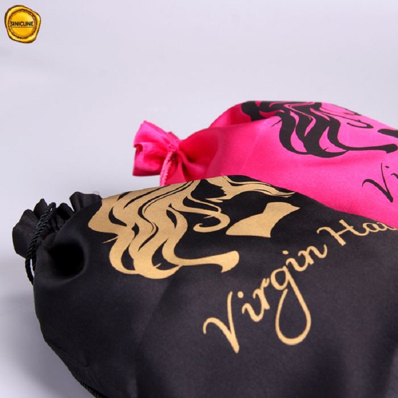 Borsa in seta rosa con logo personalizzato per parrucche Personalizza borse per parrucche