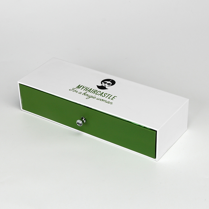 White Box Green Logo Scatole per imballaggio per capelli Pacchetto logo personalizzato Scatole per capelli personalizzate