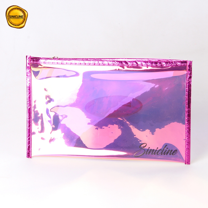 Borsa per l'imballaggio di pennelli per trucco cosmetico in PVC rosa caldo olografico personalizzato